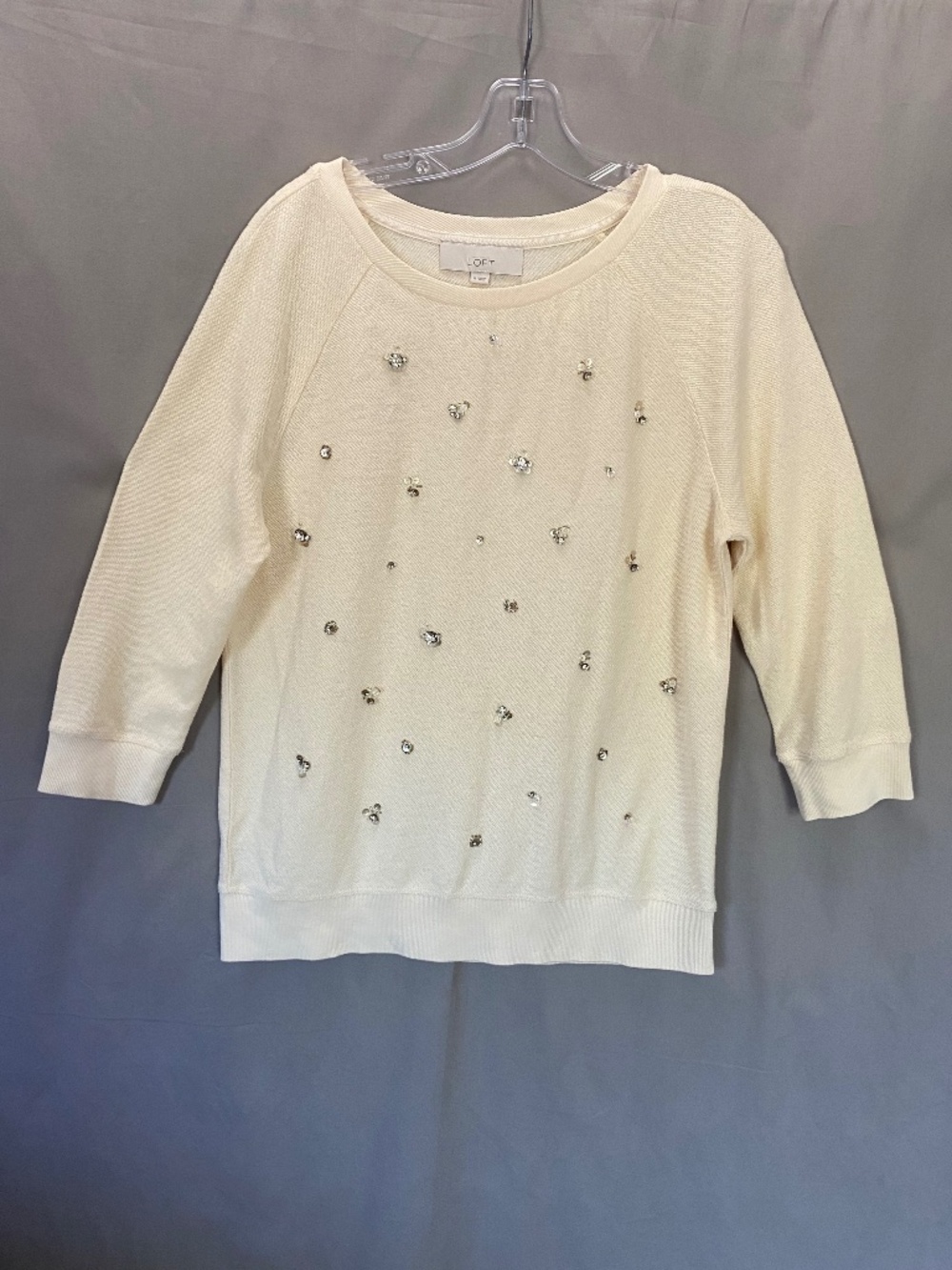 LOFT Sweater, Cream color with Gem Beads and Sequins - Size M (new)